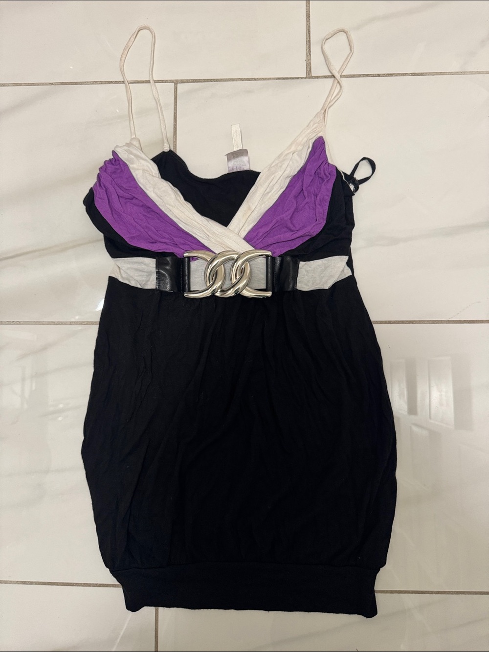 Sydney Joy Sleeveless Tank Dress in Black with Purple & Cream Accents